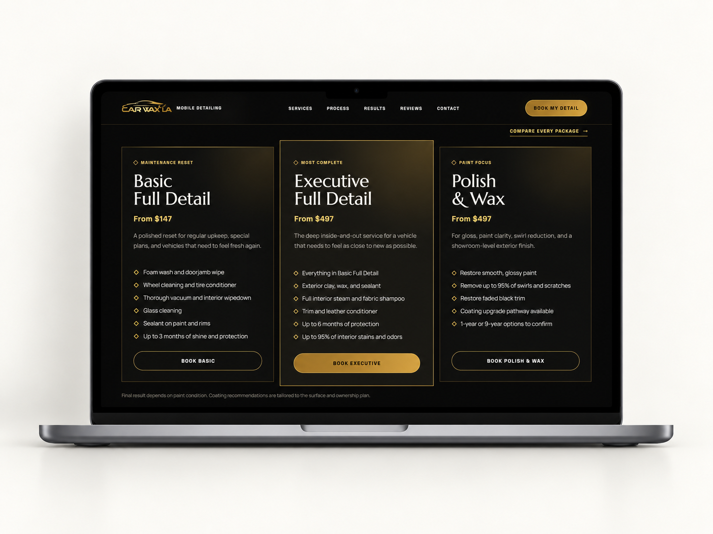 Car Wax LA website alternate view.