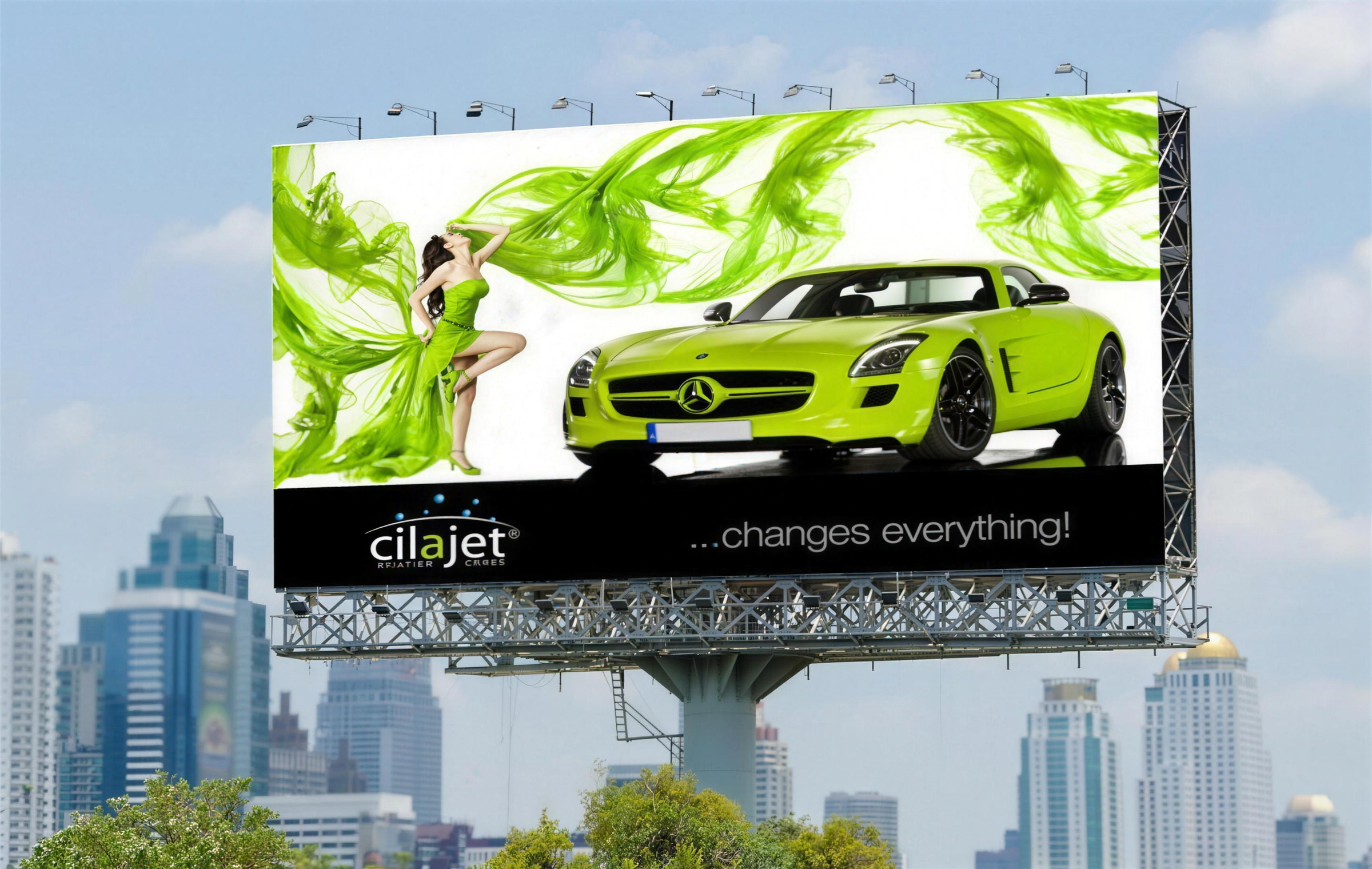Cilajet outdoor billboard with sports car campaign.