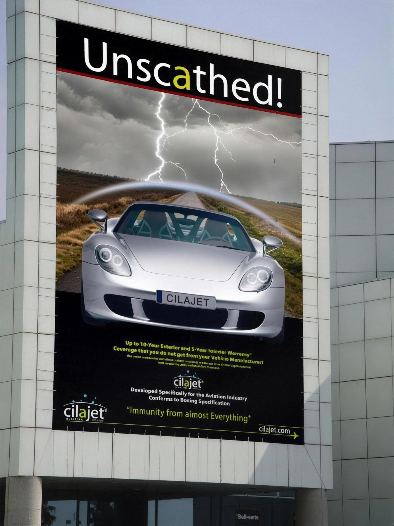 Cilajet building banner with Carrera GT campaign.
