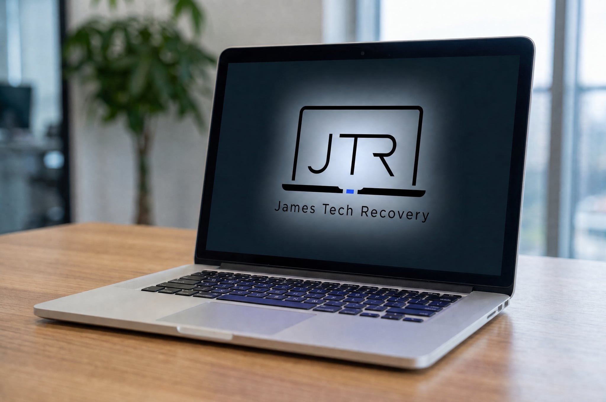 James Tech Recovery logo on a laptop screen.