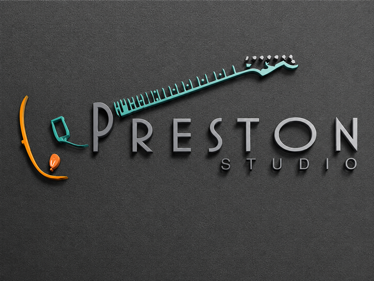 Preston Studio logo with guitar graphic.