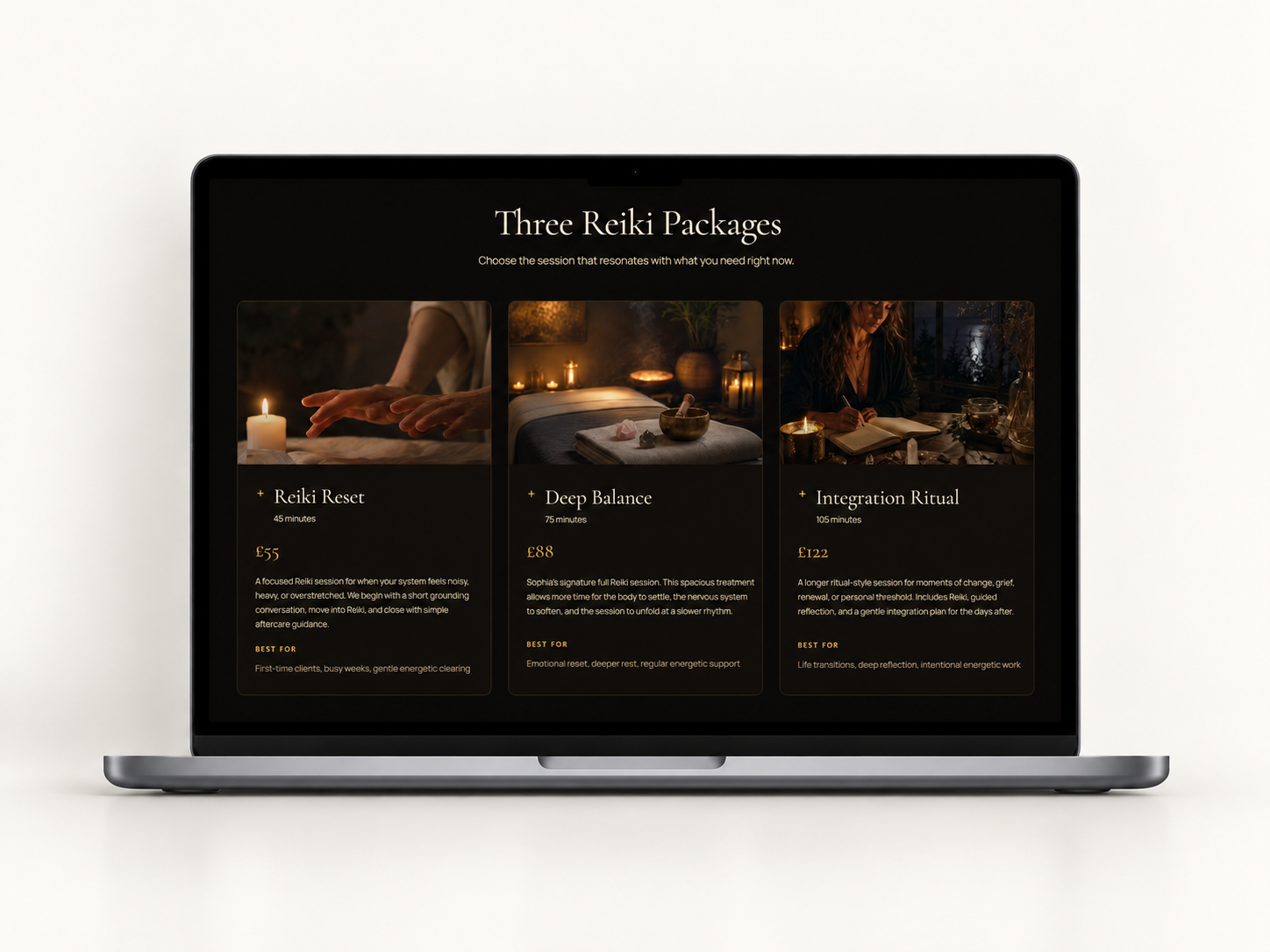 Sophia Reiki website alternate view.