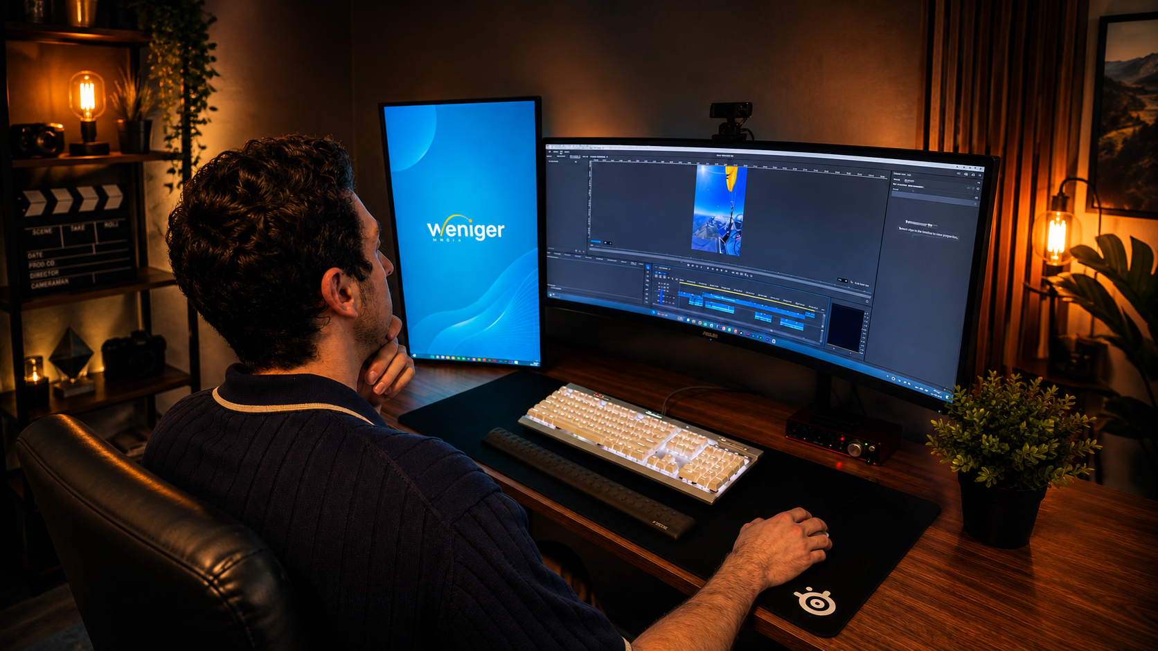Erik Weniger reviewing creative work at the Weniger Media desk.